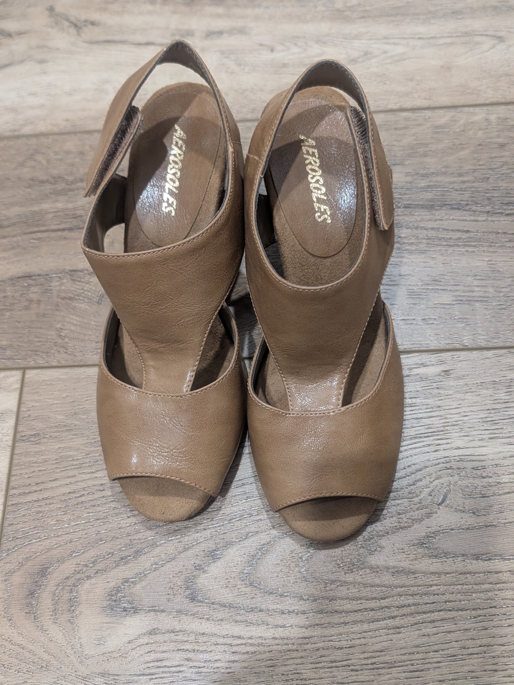 Naturalizer Taupe Cutout Peep-Toe Heel Sandals - Picture 7 of 9
